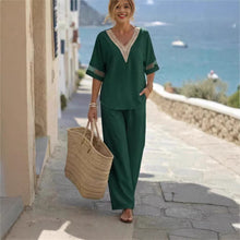 Load image into Gallery viewer, Women's Embroidered V-Neck Top & Wide-Leg Pants Set – 5 Colors S–XXL