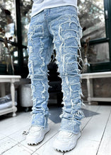 Load image into Gallery viewer, Patched Pants Long Tight Fit Stacked Jeans