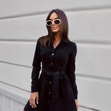 Load image into Gallery viewer, Loose Linen Lace-Up Long-Sleeve Mini Dress – 3 Colors, S–2XL