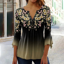 Load image into Gallery viewer, Women’s V-Neck 3/4 Sleeve Button-Front Tunic Blouse