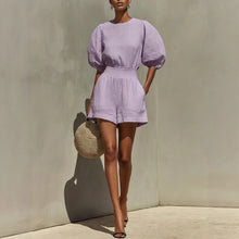 Load image into Gallery viewer, Women's Puff-Sleeve Top & Cropped Shorts Set – Casual Chic