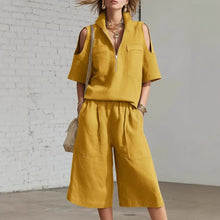 Load image into Gallery viewer, Short-Sleeve Shirt & Loose Shorts Two-Piece Set