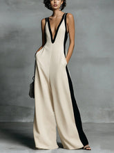 Load image into Gallery viewer, Women's Color-Block Sleeveless V-Neck Wide-Leg Jumpsuit – French Style Long Pants