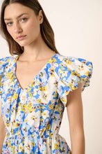 Load image into Gallery viewer, New Summer Floral V-Neck Cap Sleeve Mini Dress For Women – Charming Floral Print Mini Dress with V-Neckline and Cap Sleeves