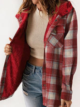Load image into Gallery viewer, Plaid Snap Down Plush Hooded Jacket Soft & Warm Women Outerwear Cozy And Comfortable Jacket