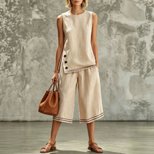 Load image into Gallery viewer, Women's Tank Top & Wide-Leg Pants Set – Side Split, Pockets, Buttons