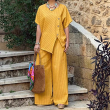 Load image into Gallery viewer, Striped Shirt & Loose Pants Set – Three-Quarter Sleeve Two-Piece
