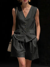 Load image into Gallery viewer, Women’s Cotton Linen Sleeveless Vest Top and Shorts Set