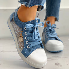 Load image into Gallery viewer, Floral Embroidered Polka Dot Print Sneakers — Women’s Casual Canvas Shoes
