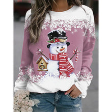 Load image into Gallery viewer, Snowman Printed Panel Loose Sweater – Casual Holiday Knit for Women