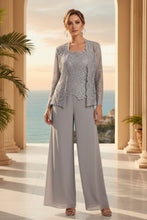 Load image into Gallery viewer, Women's Floral Lace Jacket & Top & Chiffon Wide-Leg Pants Three-Piece Formal Set – 12 Colors US0–14