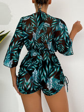 Load image into Gallery viewer, Island Bloom 3-Piece Bikini Set for Women – Tropical Leaf Print Fluttering Swimwear with Flattering Halter Neck Top High Waist Bottoms & Adjustable Drawstring Cover Up – Perfect for Koningsdag Celebrations & Summer Adventures