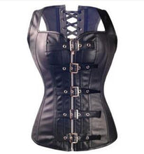 Load image into Gallery viewer, Black Steampunk Faux Leather Overbust Corset