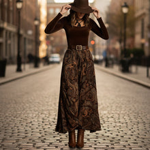 Load image into Gallery viewer, Women's Floral Print Long Sleeve Skirt Set with Belt – Caramel