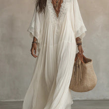 Load image into Gallery viewer, Women's Deep V-Neck Lace Trim Flared Sleeve Boho Maxi Dress