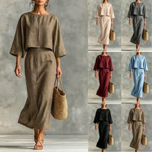 Load image into Gallery viewer, High Waist Long Skirt & 3/4 Sleeve Loose Top Set