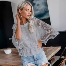 Load image into Gallery viewer, Women’s Lace Trim Top Short Sleeve Batwing Shirt