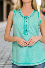 Load image into Gallery viewer, Zenana Washed Half-Button Raw Edge Sleeveless Henley Top