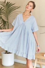 Load image into Gallery viewer, Ruffled Hem Striped V-Neck Babydoll Dress For Summer – Playful, Feminine, Fluttering, Stylish, Effortlessly Chic
