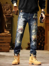 Load image into Gallery viewer, Men's Full Size Distressed Wash Slim Fit Jeans Plus Size