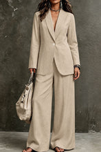 Load image into Gallery viewer, Women's Linen-Look Single-Button Blazer & Wide-Leg Trouser Suit Set