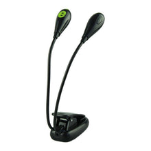 Load image into Gallery viewer, Super Adjustable Goosenecks Clip LED Lamp For Book Reading With Stand And Double Ligh Rechargeable 12 LED Warm Book Light, Clip On Bed Reading Light, Music Stand Lamp, 2 Brightness & 2 Goosenecks Light Up 2 Full Pages. Perfect For Bookworms, Kids & Music