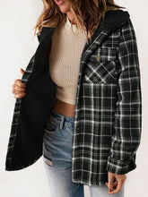 Load image into Gallery viewer, Plaid Snap Down Plush Hooded Jacket Soft & Warm Women Outerwear Cozy And Comfortable Jacket