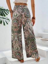 Load image into Gallery viewer, Women's Paisley Print Wide-Leg Pants – Boho Smocked Elastic Waist Tie-Up Flowy Trousers