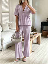 Load image into Gallery viewer, Women's V-Neck Loose Short-Sleeve Top & Wide-Leg Pants Set