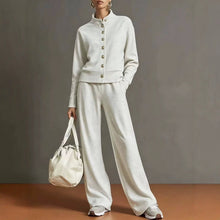 Load image into Gallery viewer, Women's Stand-Collar Button Cardigan & Wide-Leg Pants Set