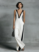 Load image into Gallery viewer, Women's Color-Block Sleeveless V-Neck Wide-Leg Jumpsuit – French Style Long Pants