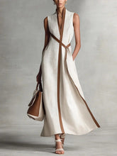 Load image into Gallery viewer, Women's Color Block Sleeveless Stand Collar Dress