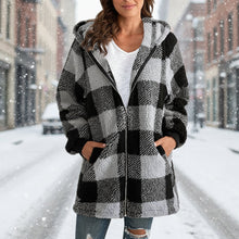 Load image into Gallery viewer, Plaid Hooded Zip-Up Oversized Jacket — Women’s Winter Commute Coat