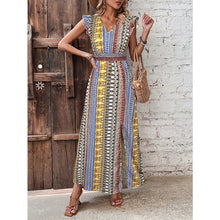 Load image into Gallery viewer, Women's Boho Geometric Print Puff Sleeve A-Line Maxi Dress – 3 Colors S–XL