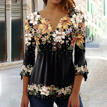 Load image into Gallery viewer, Women’s V-Neck 3/4 Sleeve Button-Front Tunic Blouse