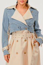 Load image into Gallery viewer, Denim Contrast Belted Trench Coat