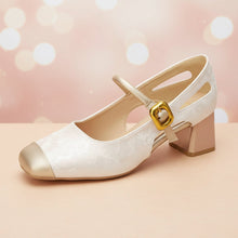 Load image into Gallery viewer, Women's Square Toe Mary Jane Chunky Heels – Soft Sole Buckle Strap