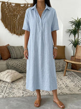 Load image into Gallery viewer, Women's Linen Blend Short Sleeve Polo Neck Maxi Dress