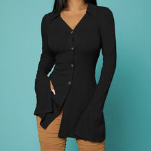Load image into Gallery viewer, Women's V-Neck Ribbed Knit Button Cardigan Top – Black