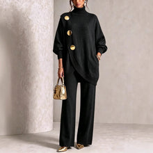Load image into Gallery viewer, Women's Asymmetric High-Neck Sweater & Wide-Leg Pants Set