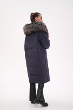 Load image into Gallery viewer, Rei Genuine Fur Trim Hooded Down Coat in Navy