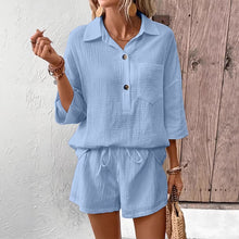 Load image into Gallery viewer, Women's Lapel Collar Double-Panel Shirt & Shorts Two-Piece Set
