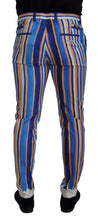 Load image into Gallery viewer, Dolce & Gabbana Blue Striped Silk Cotton Slim Trousers Pants