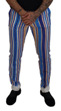 Load image into Gallery viewer, Dolce & Gabbana Blue Striped Silk Cotton Slim Trousers Pants