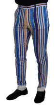 Load image into Gallery viewer, Dolce & Gabbana Blue Striped Silk Cotton Slim Trousers Pants