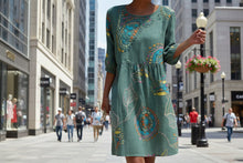 Load image into Gallery viewer, Women's 3D Floral Print Long-Sleeve A-Line Dress – Crew Neck Loose Fit