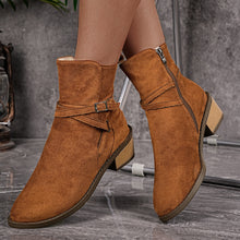 Load image into Gallery viewer, Cross-Strap Side-Zipper Mid-Heel Ankle Boots Women