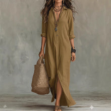 Load image into Gallery viewer, Women's Solid Color Notch Lapel Front Slit Maxi Dress | Casual Long Shirt Dress