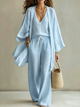 Load image into Gallery viewer, Women's 3-Piece Cardigan, Sleeveless Vest & Wide Leg Pants Set