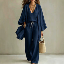 Load image into Gallery viewer, Women's 3-Piece Cardigan, Sleeveless Vest & Wide Leg Pants Set
